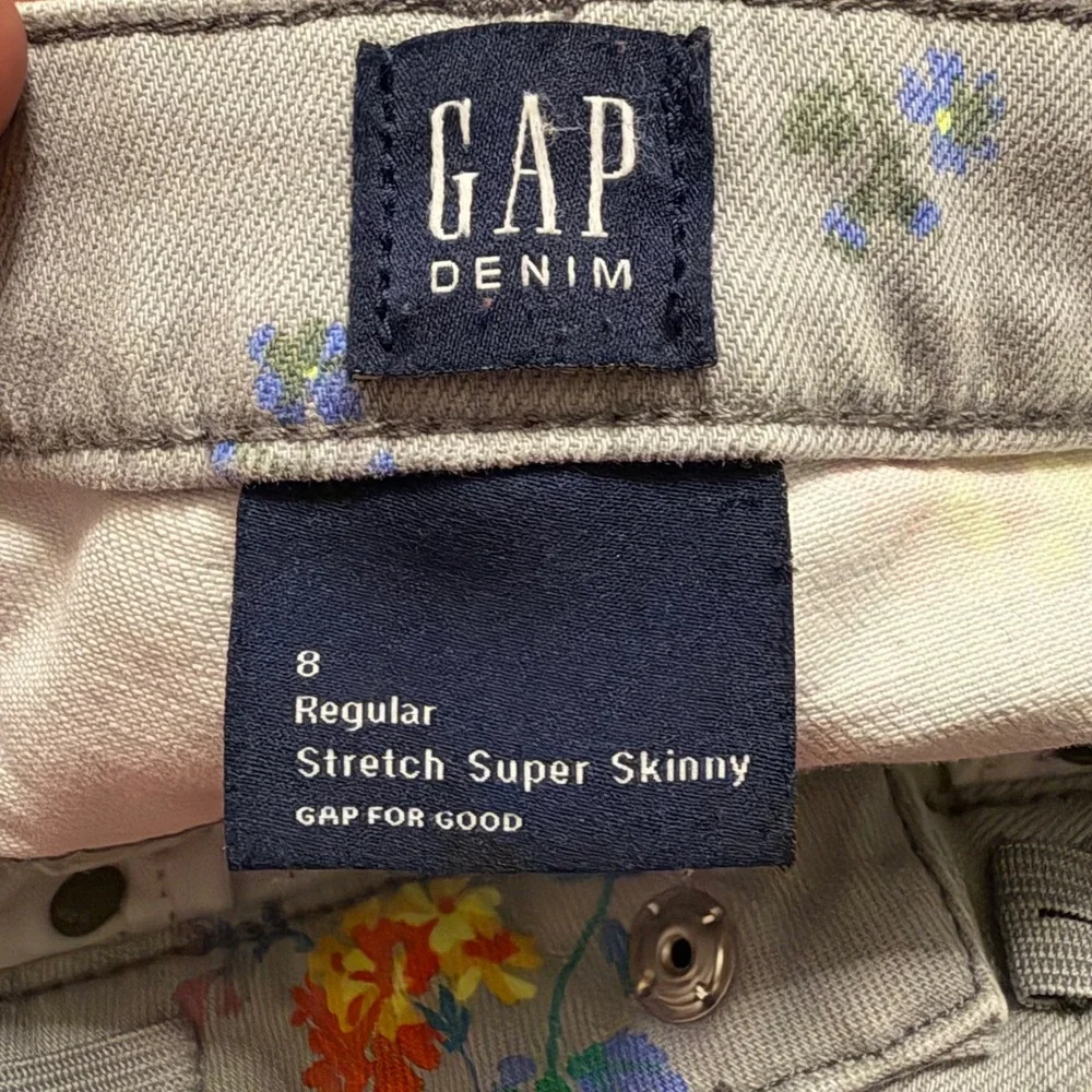 Gap Kids Girls‎ Gray Floral Stretch Super Skinny Jeans Size 8 Regular Adjustable
